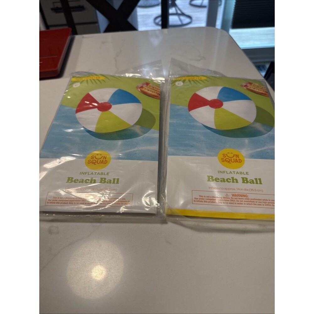 2 Pack Sun Squad Inflatable Beach Balls 14 Inch Diameter New In Packaging